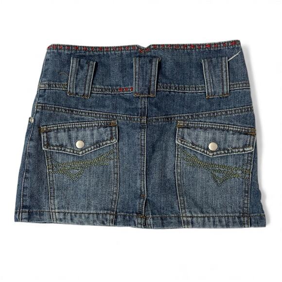 Freeway Denim Jean Mini Skirt Size XS Vintage Y2K Embroidered Boho Western Rave - Picture 2 of 9